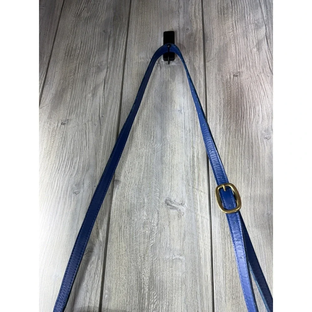 Directive Cobalt Blue Leather Half Moon Crossbody Bag Adjustable Strap Brass